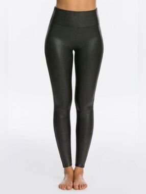 SPANX Faux Leather Leggings Glossy Black Size XL Women Active And Relax Fit